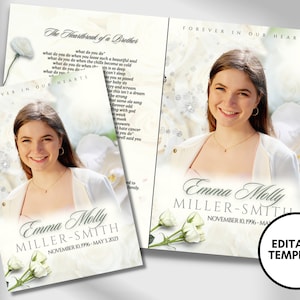 5.5&quot;x8.5&quot; BOOKLET Memorial program (8 pages)| Rose Style Funeral Program |Celebration of Life |Keepsake |Digital Download |Canva Template