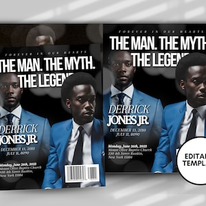 8.5&quot;x11&quot; Black BOOKLET program (4 pages)| VOGUE Funeral Program |Celebration of Life |Keepsake |Digital Download |Canva Template