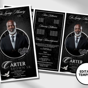 17&quot;x11&quot; FUNERAL OBITUARY TEMPLATE (2 pages) |Elegant Style Funeral Program | Celebration of Life |Keepsake |Digital Download |Canva Template