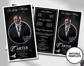 17"x11" FUNERAL OBITUARY TEMPLATE (2 pages) |Elegant Style Funeral Program | Celebration of Life |Keepsake |Digital Download |Canva Template