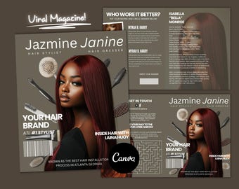 Hairstylist Magazine Template: Hair, Braids, Lashes, Waxes (Canva, 8.5x11 Bifold)