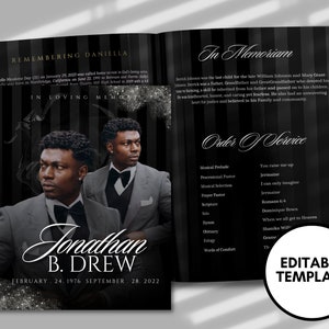 Editable Black Striped Abstract Funeral Program Template Celebrating the Life of Funeral Program In Loving Memory Funeral Program