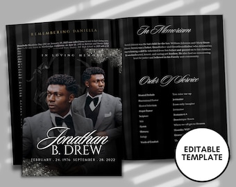 Editable Black Striped Abstract Funeral Program Template Celebrating the Life of Funeral Program In Loving Memory Funeral Program