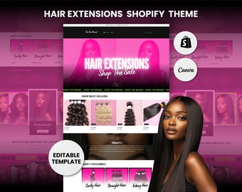 Pink Hair Shopify Theme: Website Template + Canva Banners
