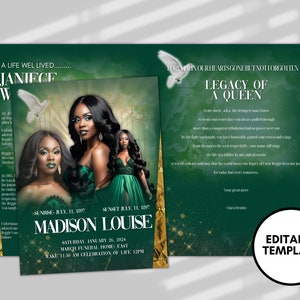 Funeral programs rest in peace editable template 8 page woman canva jade In loving memory funeral brochure printing DIY Funeral booklet