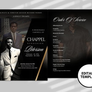 Funeral Memorial Booklet (4 pages) |Elegant Style Funeral Program | In Loving Memory  |Women Black gold Program |Canva Template