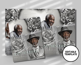 Grey SUNRISE BOOKLET Memorial program (8 pages) | Grey Silver Funeral Program |Celebration of Life |Keepsake |Digital Download |Canva