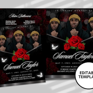 Red Rose 8.5&quot;x11&quot; BOOKLET Memorial program (4 pages) | Custom Style Funeral Program |Celebration of Life |Keepsake |Digital Download |