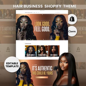 Bronze Shopify Hair Theme Template, Bronze Melanin Theme, Website for Hair Businesses Shopify Website Design, Shopify Banners