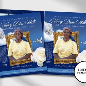8.5&quot;x11&quot; BOOKLET Memorial program (4 pages) | Elegant Style Funeral Program |Celebration of Life |Keepsake |Digital Download |Canva Template