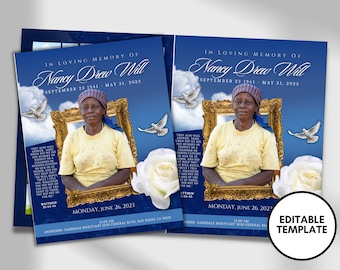 8.5&quot;x11&quot; BOOKLET Memorial program (4 pages) | Elegant Style Funeral Program |Celebration of Life |Keepsake |Digital Download |Canva Template