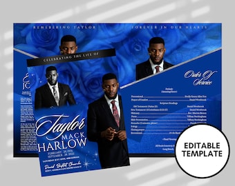 8.5"x11" BOOKLET Memorial program (4 pages)| BLUE Style Funeral Program |Celebration of Life |Keepsake |Digital Download |Canva Template