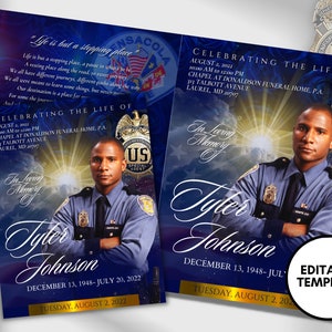 8.5x11&quot; LAW ENFORCEMENT Memorial program (4 pages)|Blue Funeral Program |Celebration of Life|Keepstakes obituary Program, In loving memory