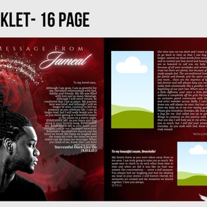 8.5x11 BOOKLET Memorial program 16 pages Mens Red Funeral Program Celebration of Life Keepsake Digital Download Canva Template image 2