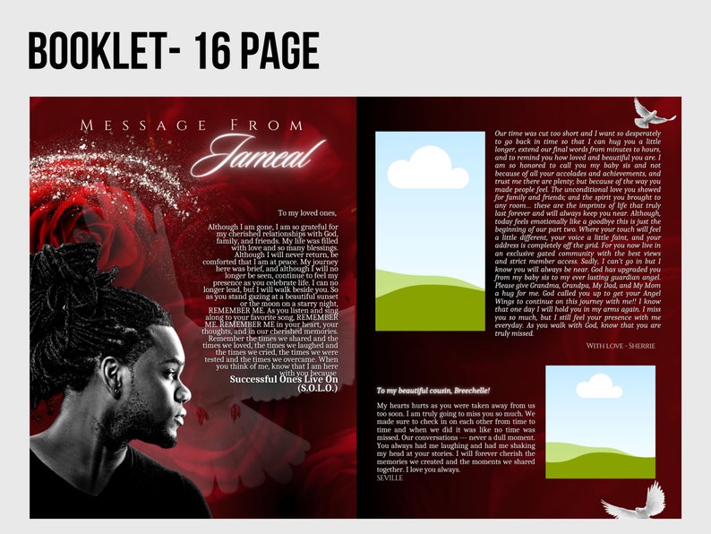 8.5x11 BOOKLET Memorial program 16 pages Mens Red Funeral Program Celebration of Life Keepsake Digital Download Canva Template image 2