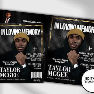 8.5&quot;x11&quot; BOOKLET Memorial program (4 pages)| MAGAZINE VOGUE Funeral Program |Celebration of Life |Keepsake |Digital Download |Canva Template