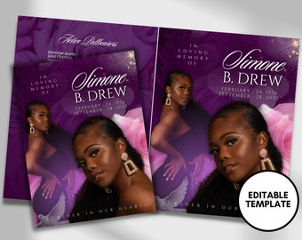 8.5"x11" BOOKLET Memorial program (4 pages)| PURPLE Style Funeral Program |Celebration of Life |Keepsake |Digital Download |Canva Template