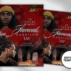 8.5&quot;x11&quot; BOOKLET Memorial program (8 pages)| Mens Red Funeral Program |Celebration of Life |Keepsake |Digital Download |Canva Template