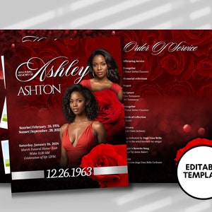Red Rose Funeral Program Template: 8-Page Memorial Booklet (8.5&quot;x11&quot;)