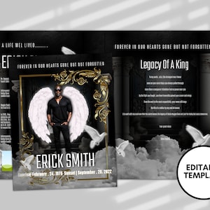 Funeral programs rest in peace editable template 8 page man black luxury In loving memory funeral brochure printing DIY Funeral booklet