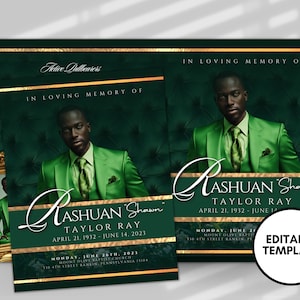 8 PAGE 8.5&quot;x11&quot; BOOKLET Memorial program| Luxury Green Funeral Program |Celebration of Life|Keepsake|Digital Download |Canva Template