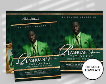 8 PAGE 8.5"x11" BOOKLET Memorial program| Luxury Green Funeral Program |Celebration of Life|Keepsake|Digital Download |Canva Template