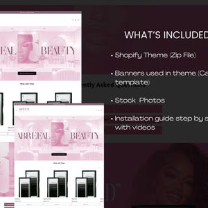 May include: A screenshot of a website for a beauty business called "Abreeal Beauty". The website features a pink and white color scheme and includes images of eyelashes, a banner with the text "Abreeal Beauty", and a section titled "Shop Lash Trays".
