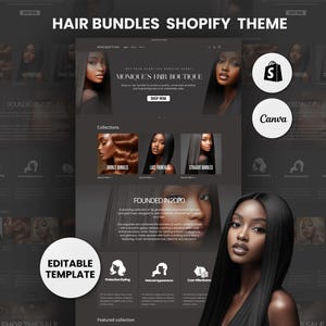 Hair Business Shopify Theme Template, Black Hair Theme, Website for Hairstylists Shopify Website Design, Shopify Banners