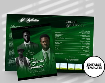 Grüne Trauerprogramm Vorlage: Feier des Lebens, Gedenkstätte (Digitaler Download)