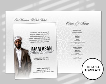 Islamic Funeral Program Template: 8-Page Obituary, Celebration of Life (Canva Template)