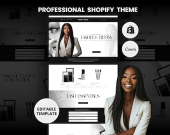 Könnte beinhalten: Eine schwarz-weiße Website-Designvorlage für ein Wimpern-Unternehmen. Die Website verfügt über ein schwarz-weißes Farbschema mit einem modernen Design. Die Website enthält eine Kopfzeile mit dem Text "LASH ED BY TIFFANY" und einen Abschnitt mit dem Text "LASH ESSENTIALS". Die Website enthält auch einen Abschnitt mit einem Foto einer Frau mit langen Wimpern.