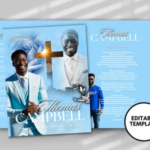 OPUSCOLO 8,5"X11" Programma commemorativo (8 pagine)/Programma funebre AZZURRO CIELO/Celebrazione della vita/Ricordo/Download digitale/Modello Canva