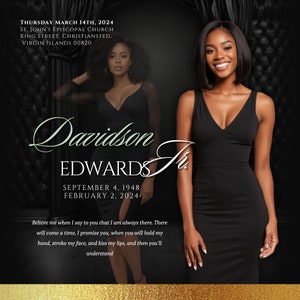 Black Memorial Announcement Flyer,Memorial Flyer, FB, IG, Rest In Peace Funeral Invitation Template, D.I.Y Memorial Invite, Canva