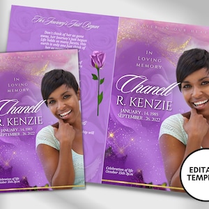 5.5"x8.5" BOOKLET Memorial program (4 pages)| PURPLE Style Funeral Program |Celebration of Life |Keepsake |Digital Download |Canva Template