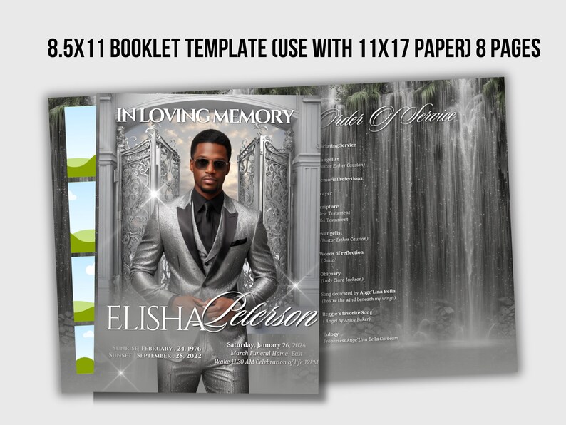 Silver Front Program Cover Silver Sparkle Funeral Program Template Bundle (DIY Canva) - Etsy
