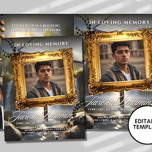 8.5&quot;x 11&quot; Brown & Gold Obituary Template (8 pages)Gold Style Funeral Program | Celebration of Life |Men&#39;s Obituary|Canva Template
