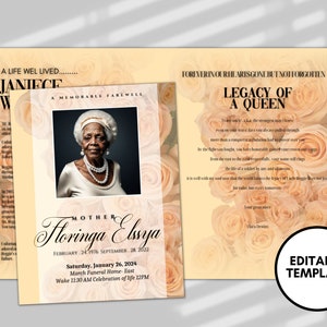 Funeral programs rest in peace editable template 8 page woman canva tan In loving memory funeral brochure printing DIY Funeral booklet