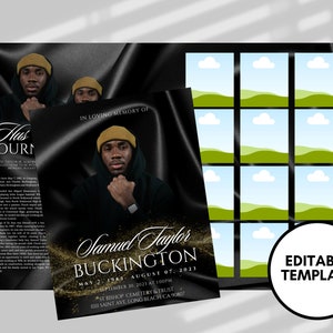 8.5&quot;x11&quot; BOOKLET Memorial program (8 pages)|Black Gold Style Funeral Program |Celebration of Life |Keepsake Digital Download |Canva Template