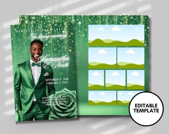 Men's Funeral Program Template: Luxury In Loving Memory, 8-Page (DIY Canva)