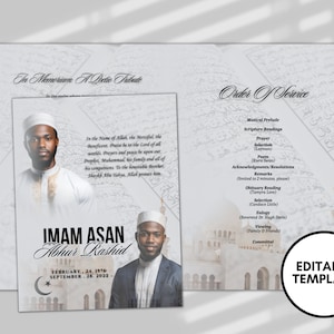 Islamic Funeral Program Template: 8-Page Obituary, Celebration of Life (Canva Template)