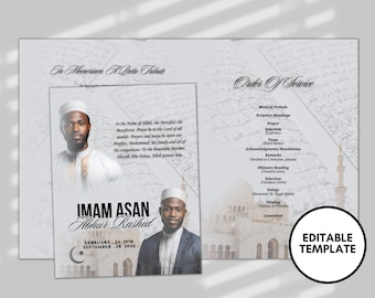Islamic Funeral Program Template: 8-Page Obituary, Celebration of Life (Canva Template)