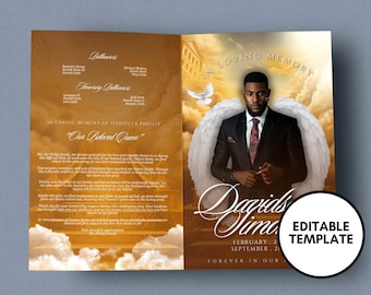 5.5"x8.5" BOOKLET Memorial program (4 pages)| GOLD  Style Funeral Program |Celebration of Life |Keepsake |Digital Download |Canva Template