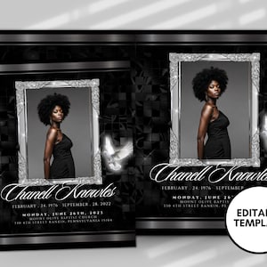 8.5&quot;X11&quot; BOOKLET Memorial program (8 pages)| Black Luxury Funeral Program |Celebration of Life |Keepsake |Digital Download |Canva Template