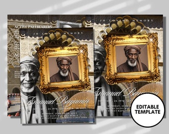 Gold Muslim Funeral Program Template: Men's Obituary (Canva, 8.5"x11")