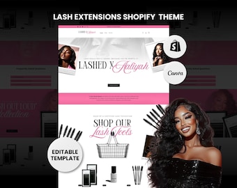 Pink Shopify Theme Template, Lash Business Website Design, Canva Banners