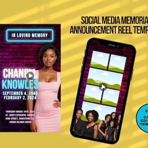 Pink and Black Memorial Announcement  Flyer, Memorial Flyer, FB, IG, Rest In Peace Funeral Invitation Template, D.I.Y Memorial Invite, Canva