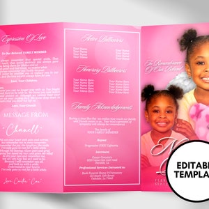 Pink Flowers Funeral Program Template: Celebration of Life (17&quot;x11&quot; Canva Template)