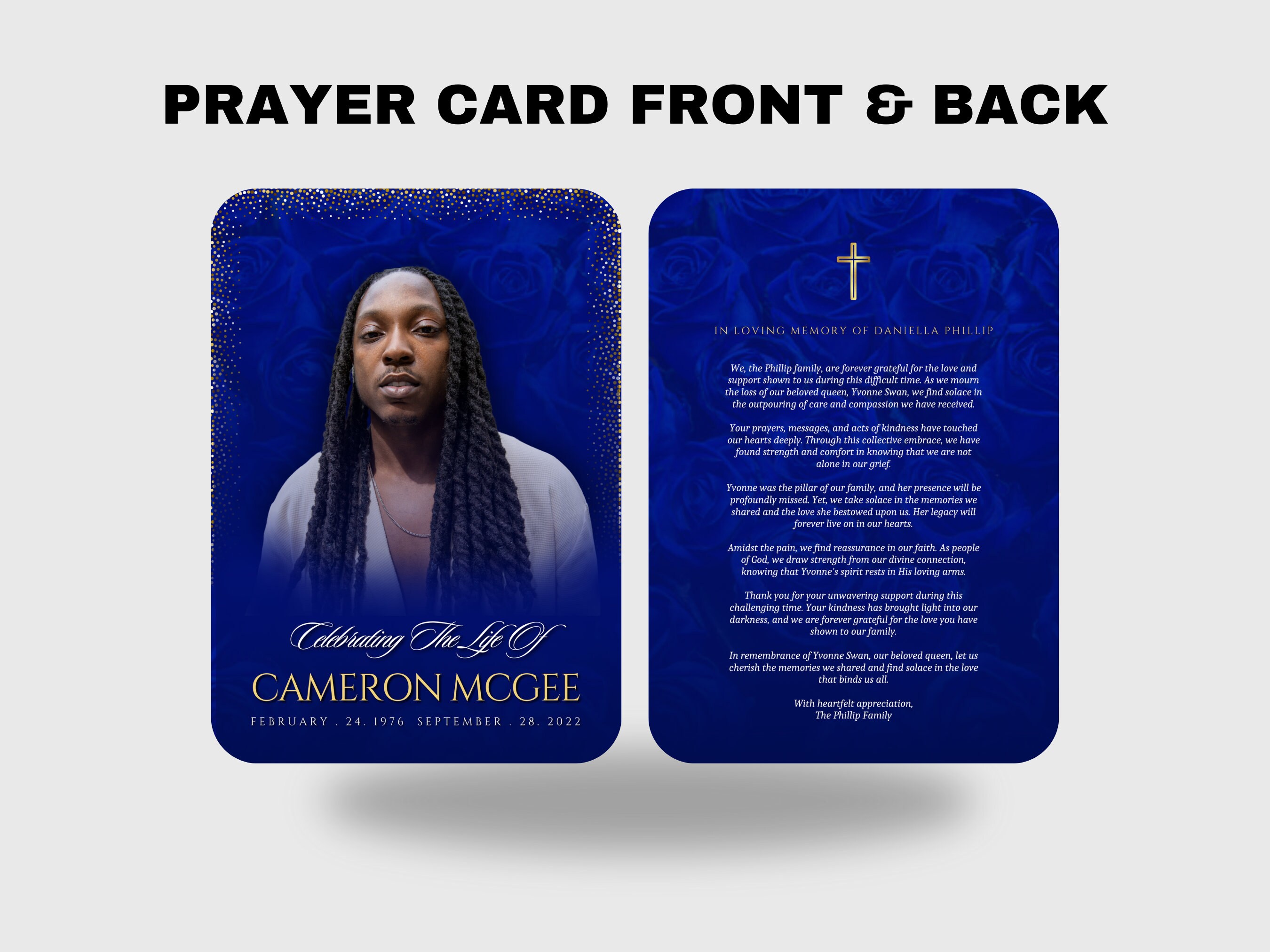 Blue Men 5x7 Prayer Card, Poem Card Funeral, Royal Blue Funeral Card