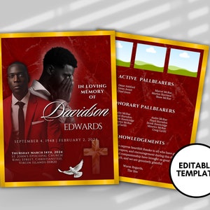 Red & Gold Funeral Program Template: 2-Page Memorial Booklet (8.5x11) Canva