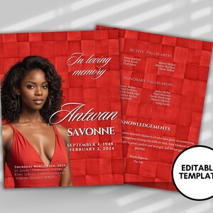 Red Funeral Program Template: In Loving Memory, 8.5x11 (DIY Canva)